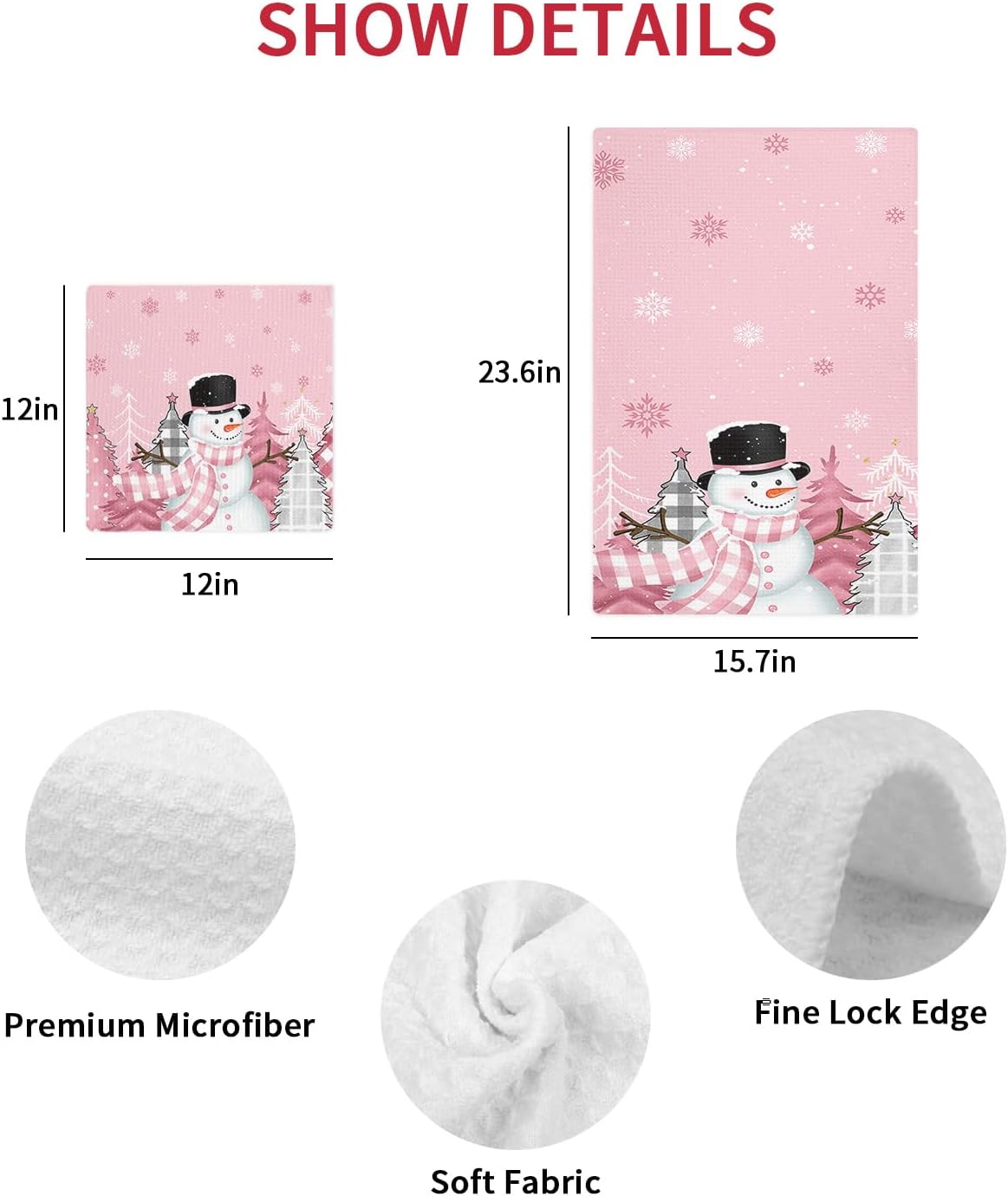 Falaniique Snowman Waffle Towel Set of 4 Blush Pink Tree Plaid Dot