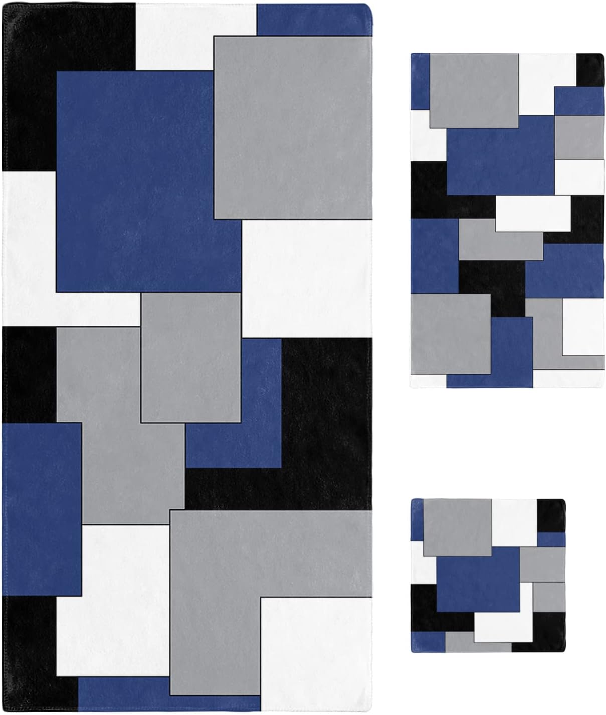 Shine-Home Navy Blue Black Microfiber Towel Set 1