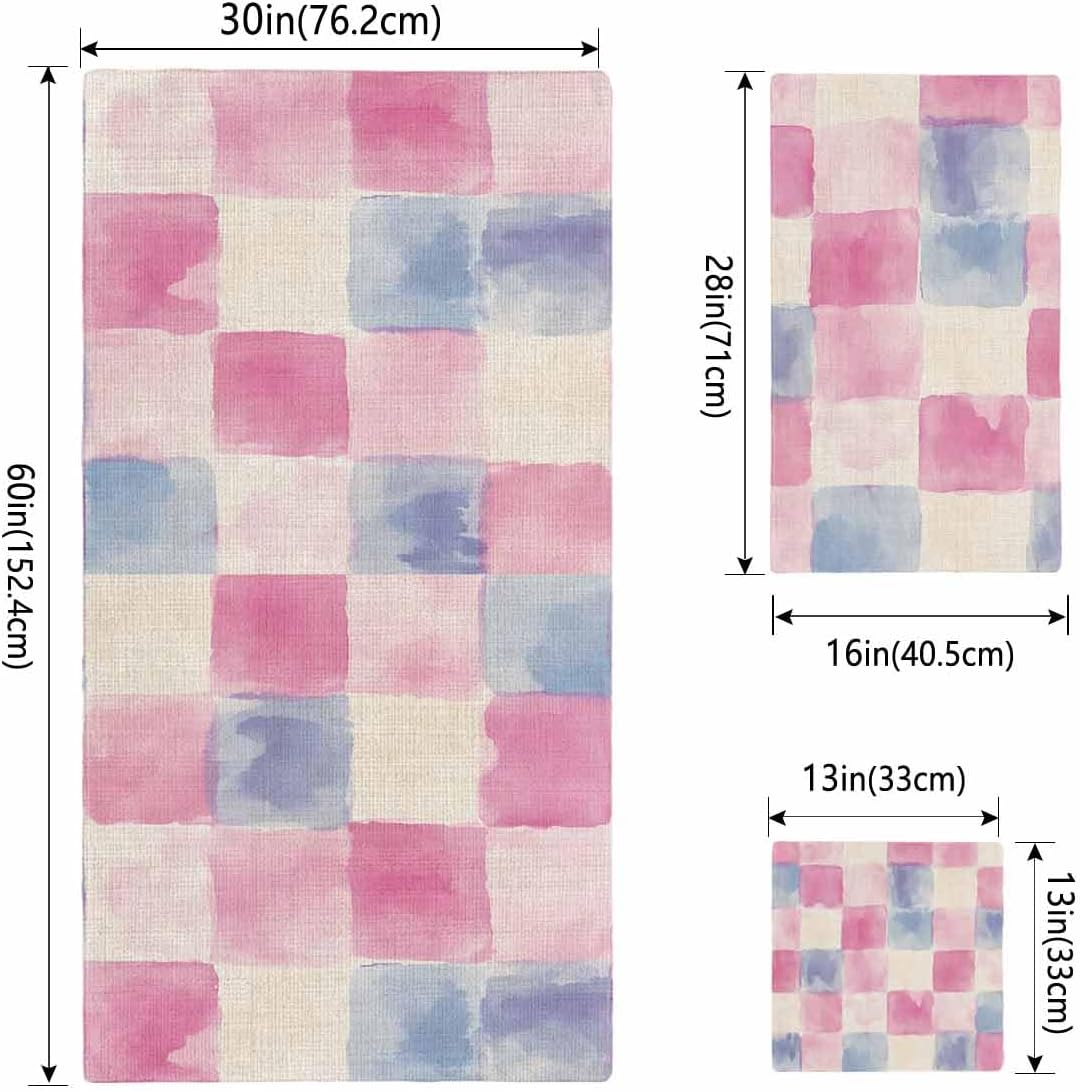 Shine-Home Pink Blue Plaid Towel Set 3pcs