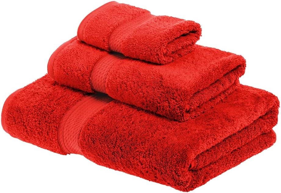 Superior Egyptian Cotton 3-Piece Towel Set in Red