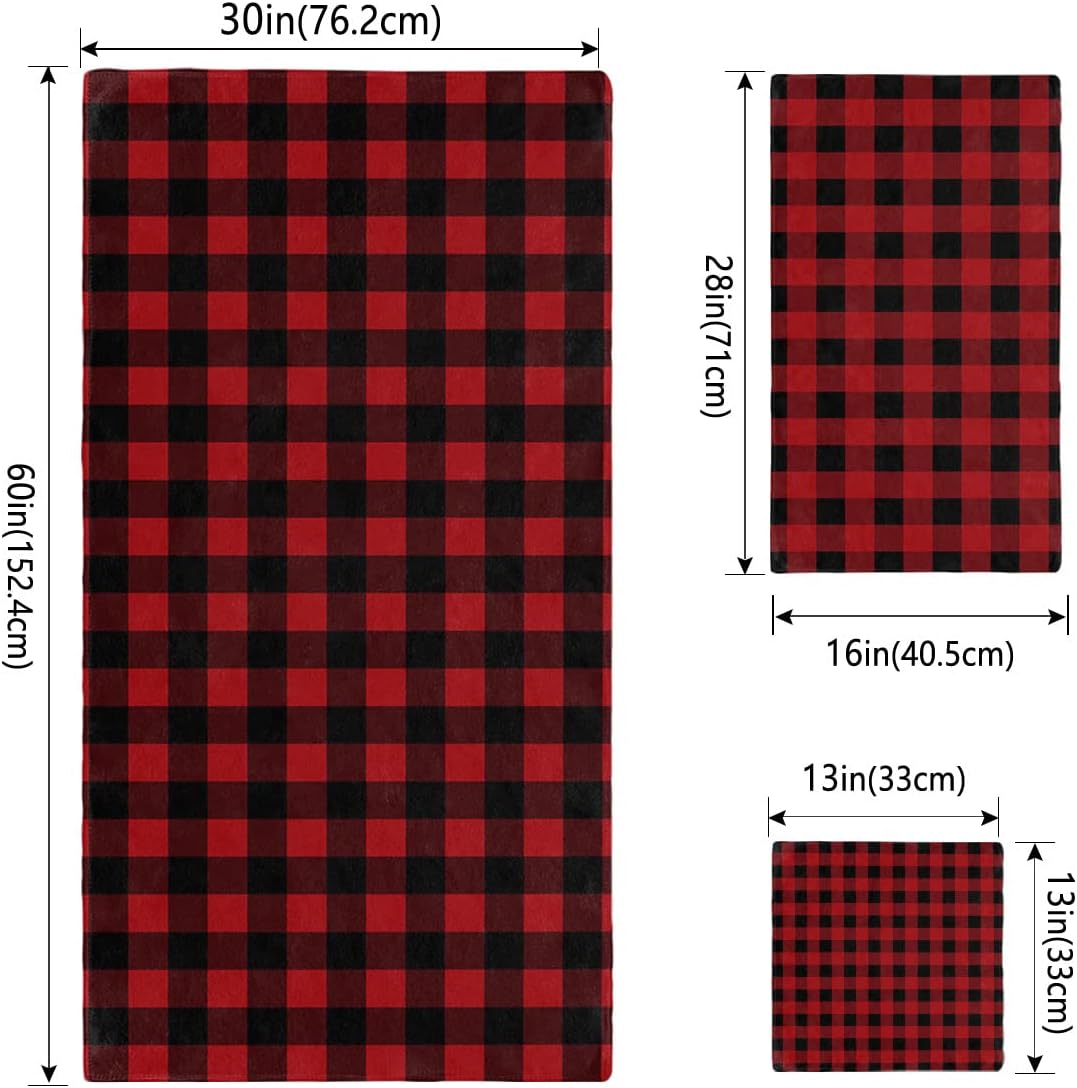 Black and Red Buffalo Check Towel Set 3pcs for Home Bathroom