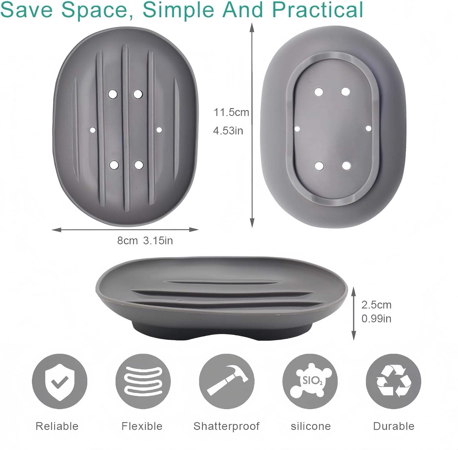 2pcs Silicone Soap Dish with Drain Spout