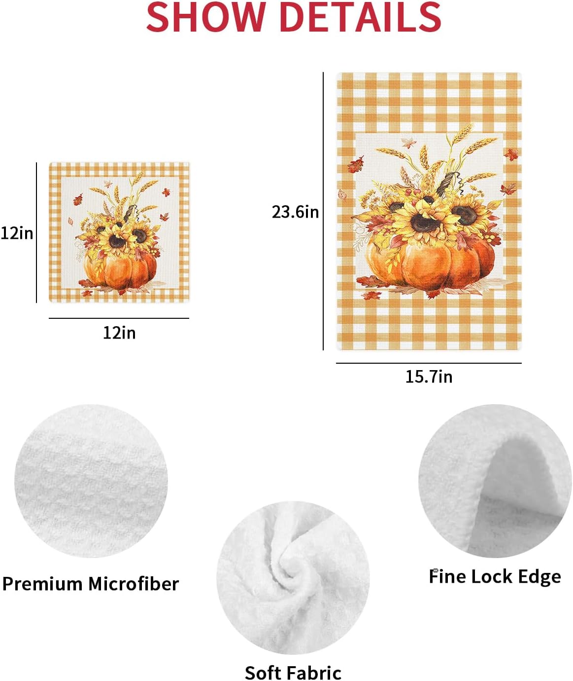 Pumpkin Sunflower Waffle Towel Set of 2