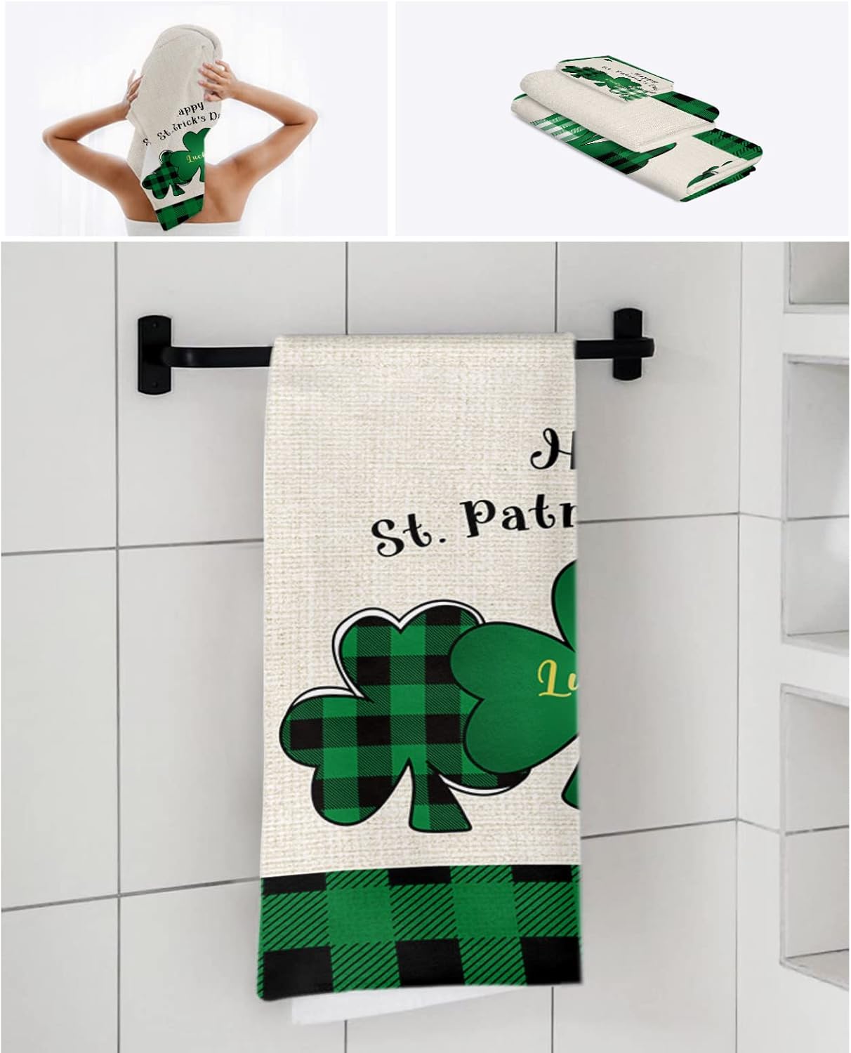 ZOE GARDEN Buffalo Plaid Shamrock Towel Set