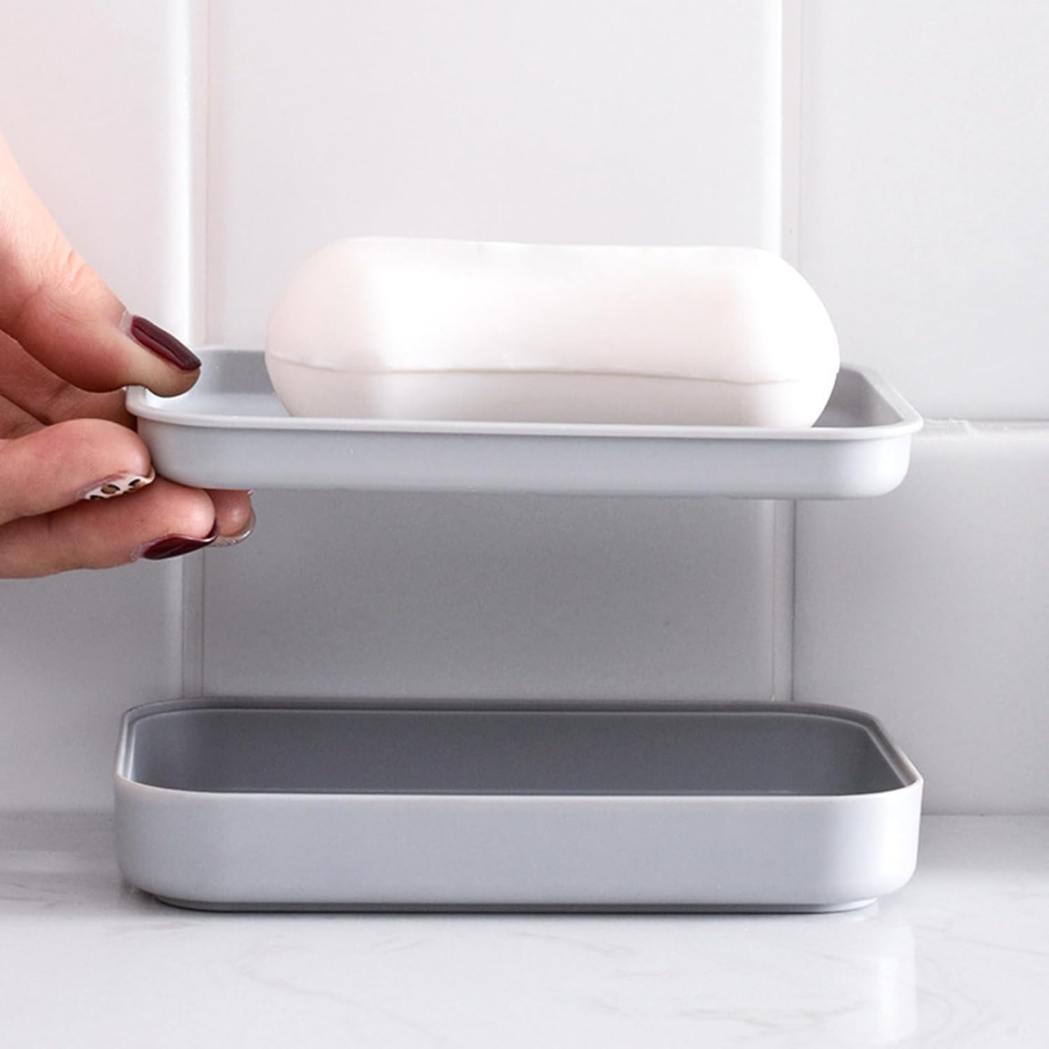 Staol 2PCS Plastic Soap Holder for Bathroom and Kitchen