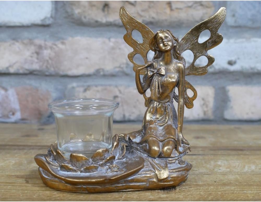 Fairy Tealight Candle Holder - Resin Statue Bronze