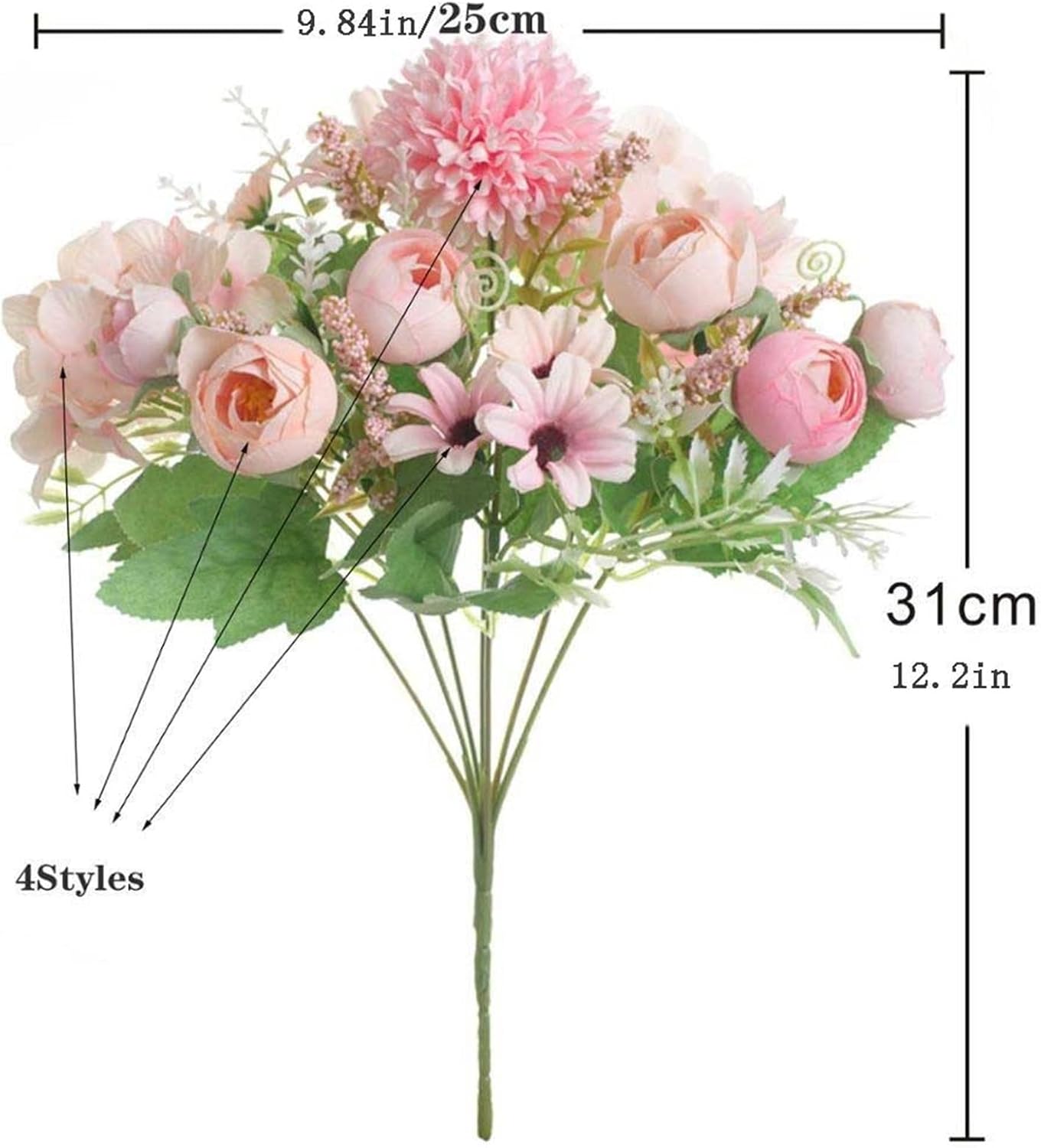 GaRcan Artificial Flowers with Pots 1pc Mixed Peony Hydrangea Silk Bouquet 1