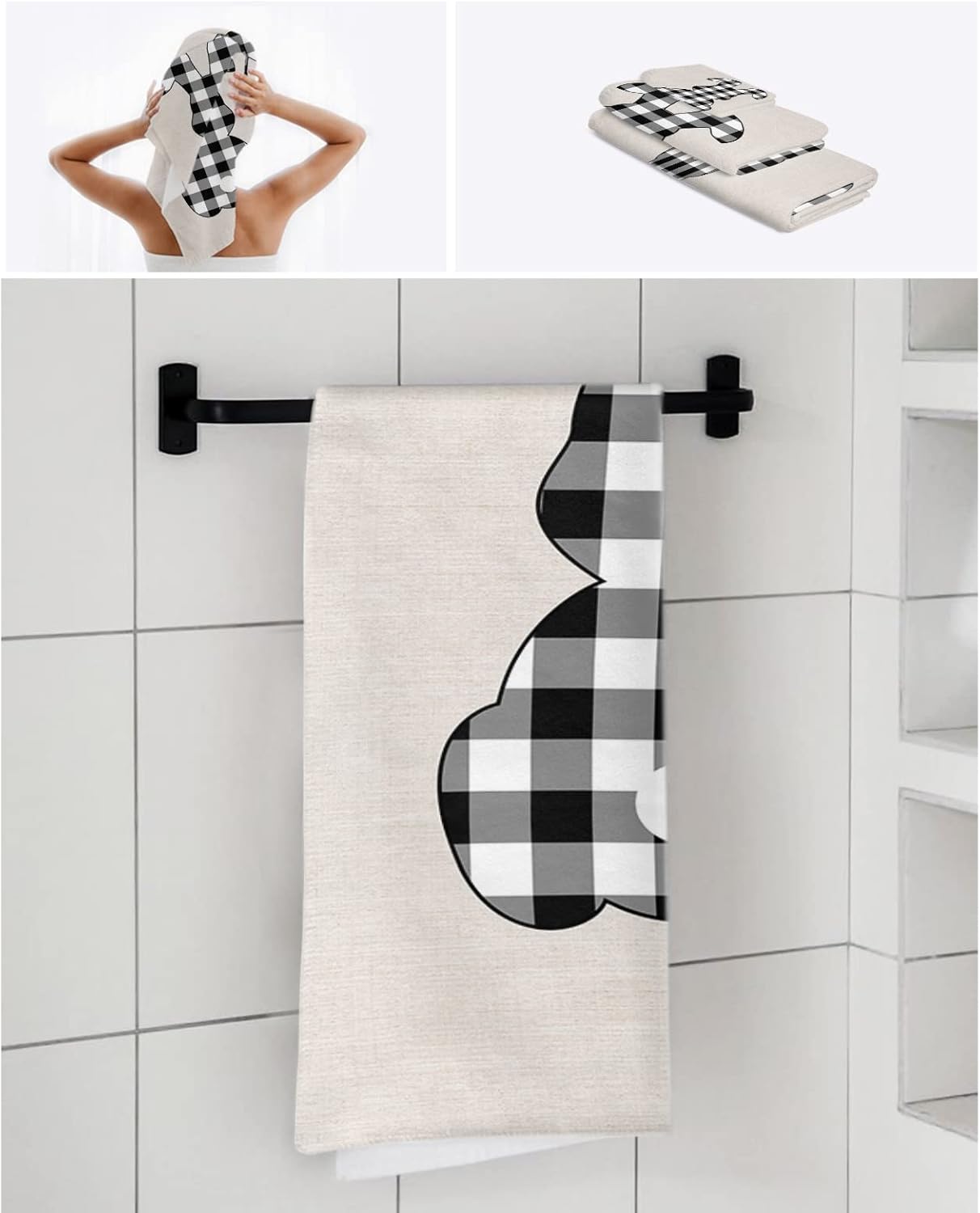 Anzona Easter Plaid Bunny 3-Piece Bath Towel Set 1