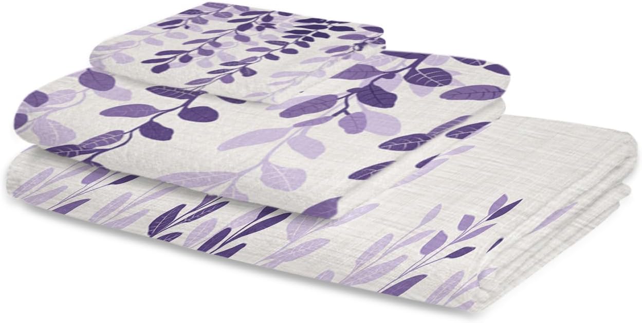 Smile Sunflower 3-Piece Bath Towel Set - Gradient Purple Linen Texture