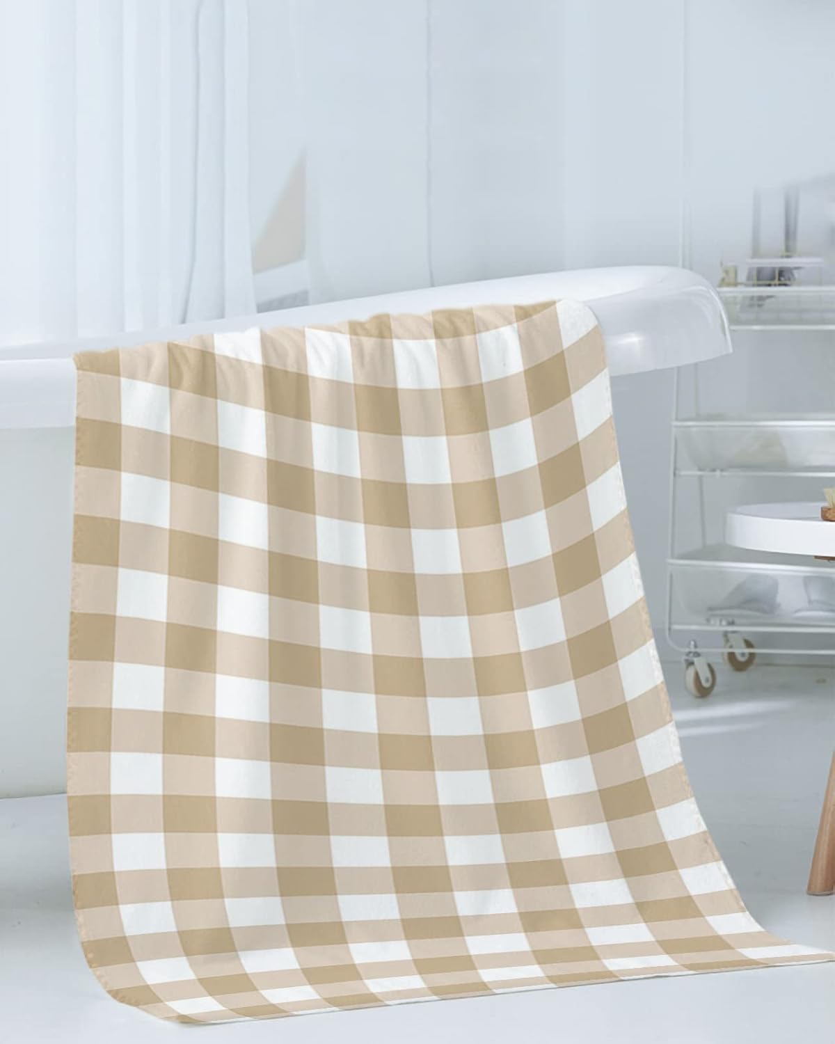 Shine-Home Beige Farmhouse Check Plaid Towel Set