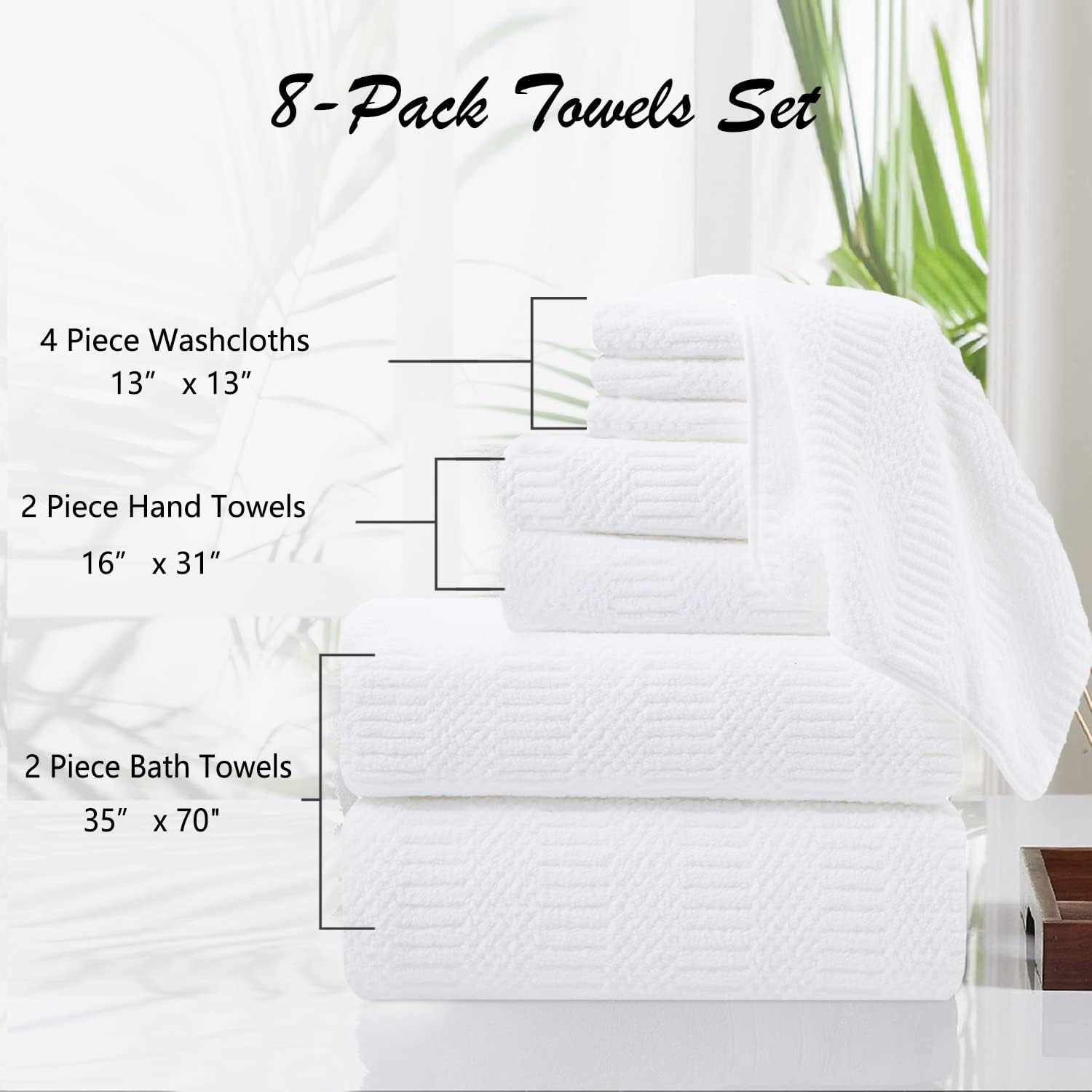 8 Piece Oversized White Bath Towel Set