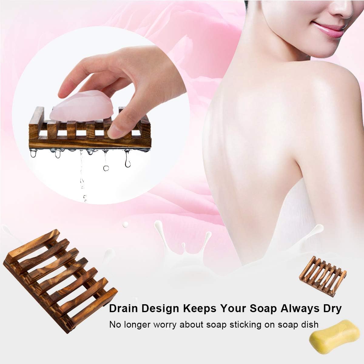Magift Wooden Soap Dish with Slanted Drainage Design