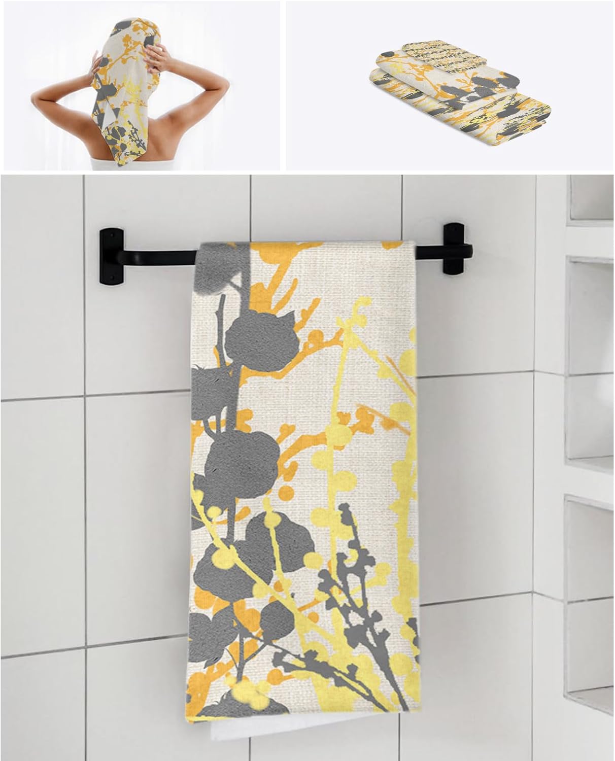 Smile Sunflower 3 Pcs Bath Towels Set Yellow Linen Texture