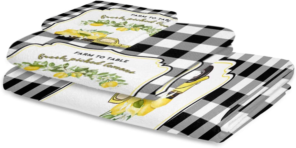 Shine-Home Summer Lemon Plaid Towel Set 3pcs
