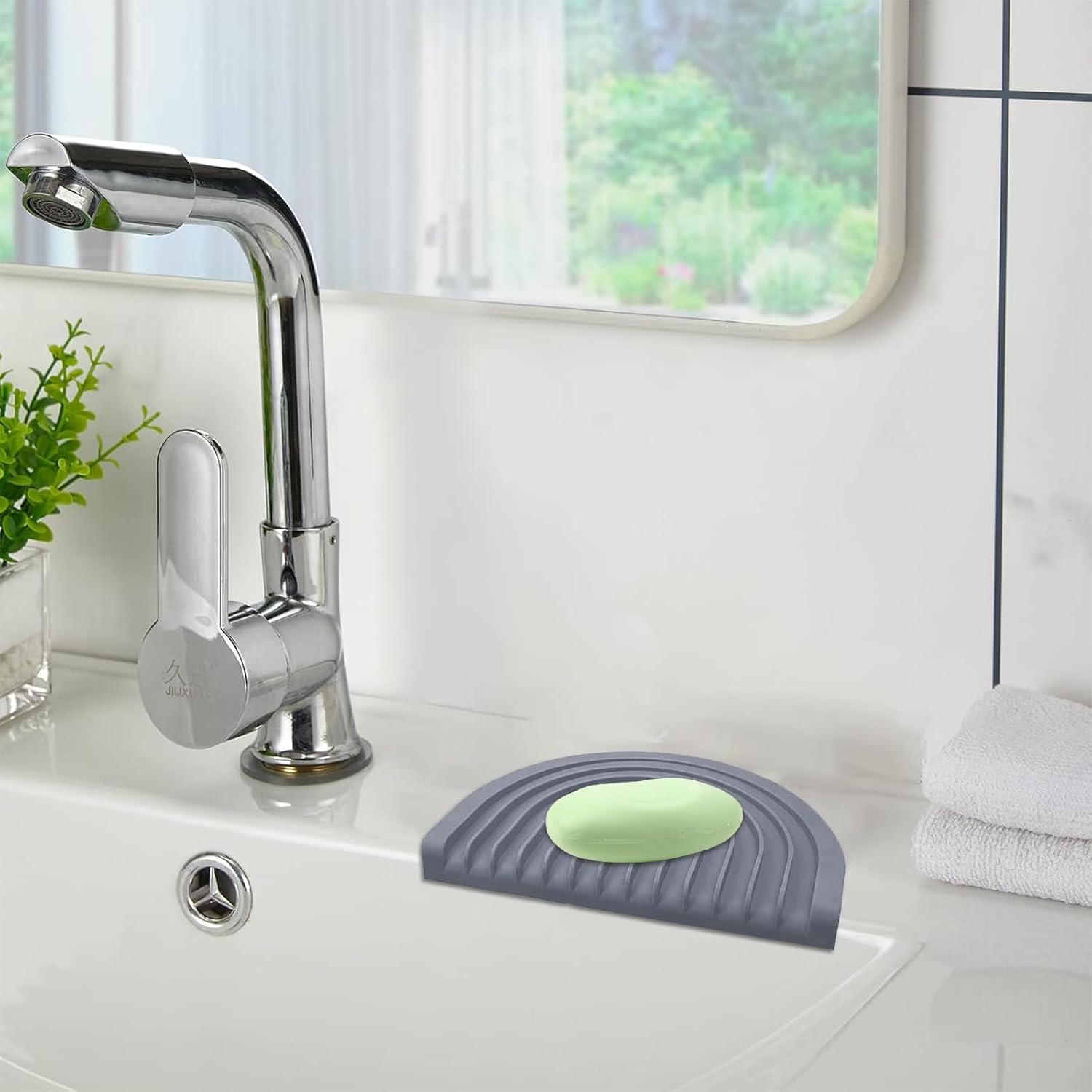 CAROYINO U-Shaped Silicone Soap Dish for Shower and Kitchen