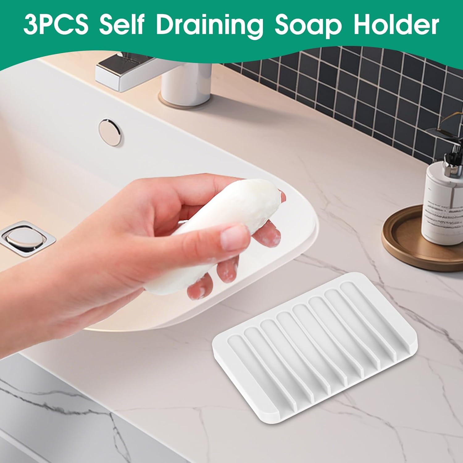 3PCS Self Draining Silicone Soap Holder for Bathtub Shower Kitchen