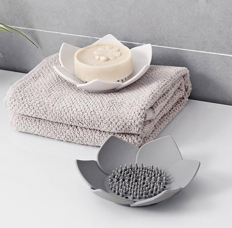 AKOAK Non-Slip Silicone Soap Dish with Lotus Design