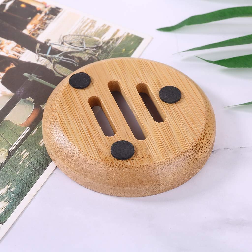 TENYELE Natural Wooden Soap Tray Holder Round Storage