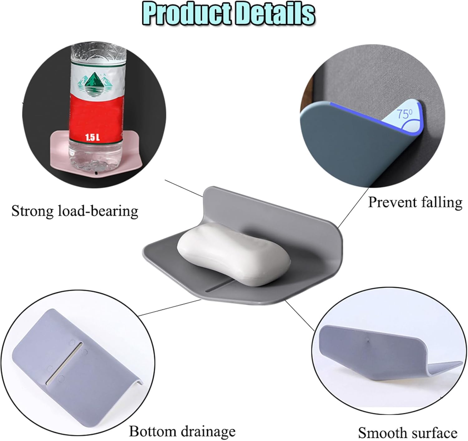 Self-Draining Shower Soap Holder No Drilling Strong Viscosity V-Shaped Design