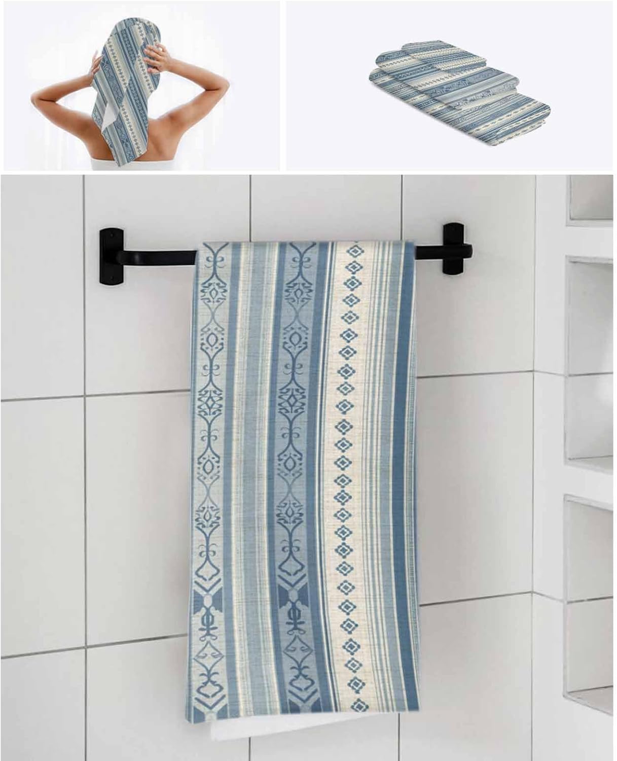 Chees D Zone Retro Blue Stripe Bath Towel Set