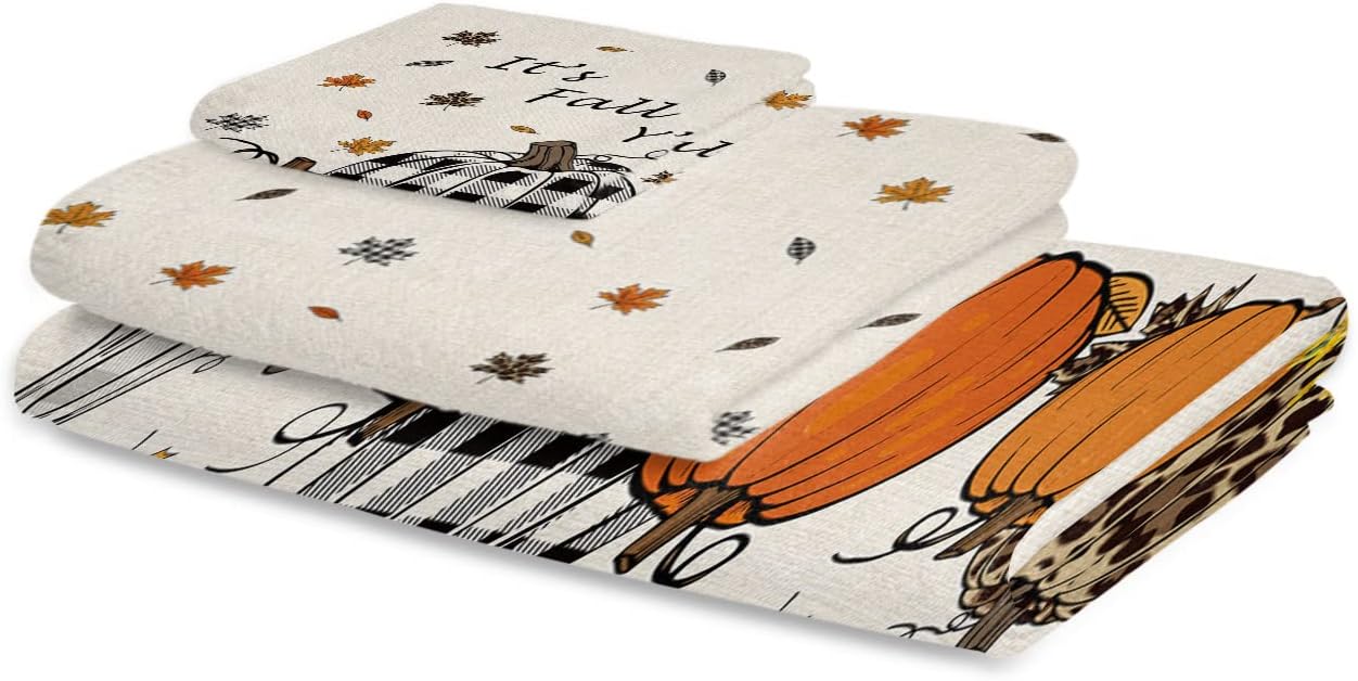 Chees D Zone Bath Towel Sets with Plaid Pumpkin Design