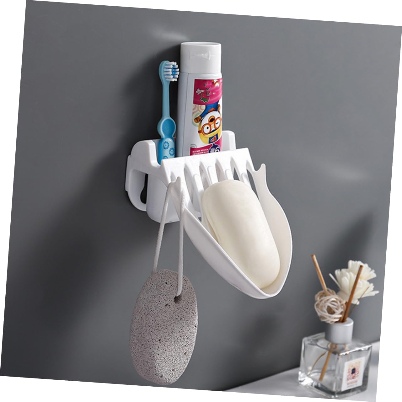 FONDOTIN Wall-Mounted Soap Dish with Drainage and Toothbrush Holder