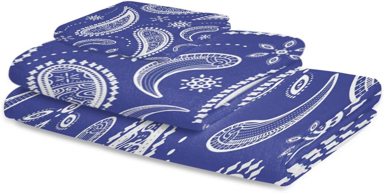 Shine-Home Blue Microfiber Towel Set with Paisley Design