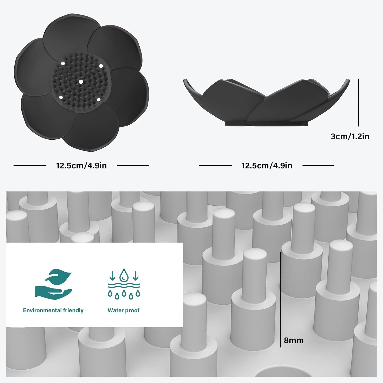 Hsmanchry 3 Pack Silicone Soap Dish Non-Slip Self-Draining Black White Gray