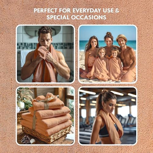 TrendShine Turkish Cotton Towel Set of 6 - Soft Absorbent Bath Towels