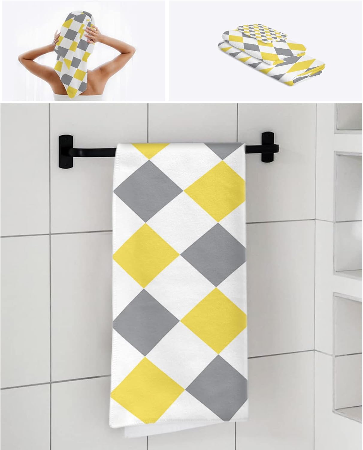 Shine-Home Abstract Diamond Lattice Towel Set for Bathroom