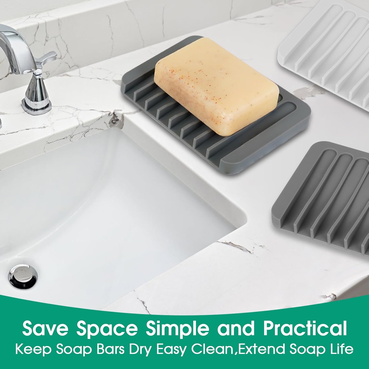 3PCS Self Draining Silicone Soap Holder for Bathtub Shower Kitchen