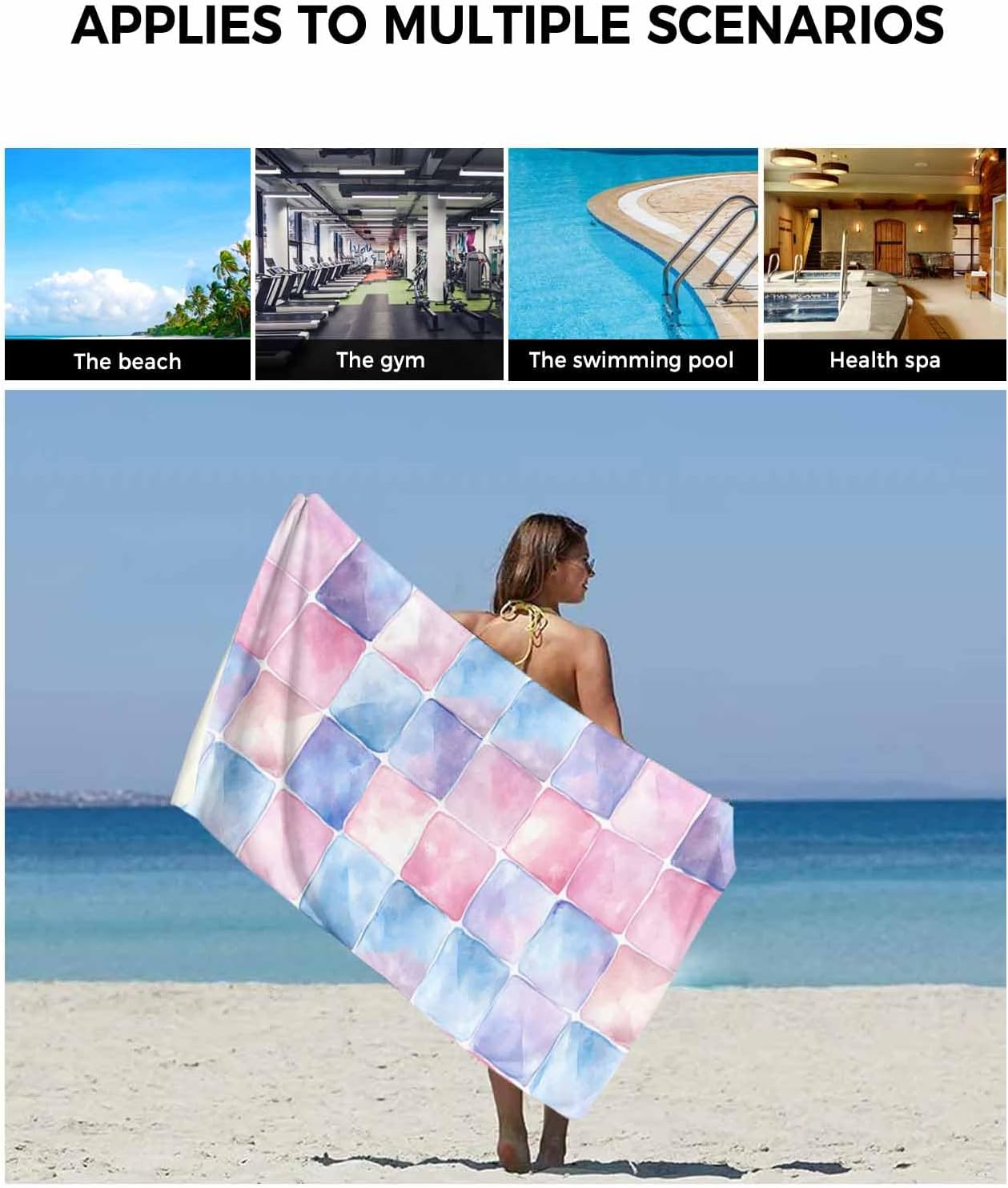 Shine-Home Geometric Plaid Towel Set 3PCS