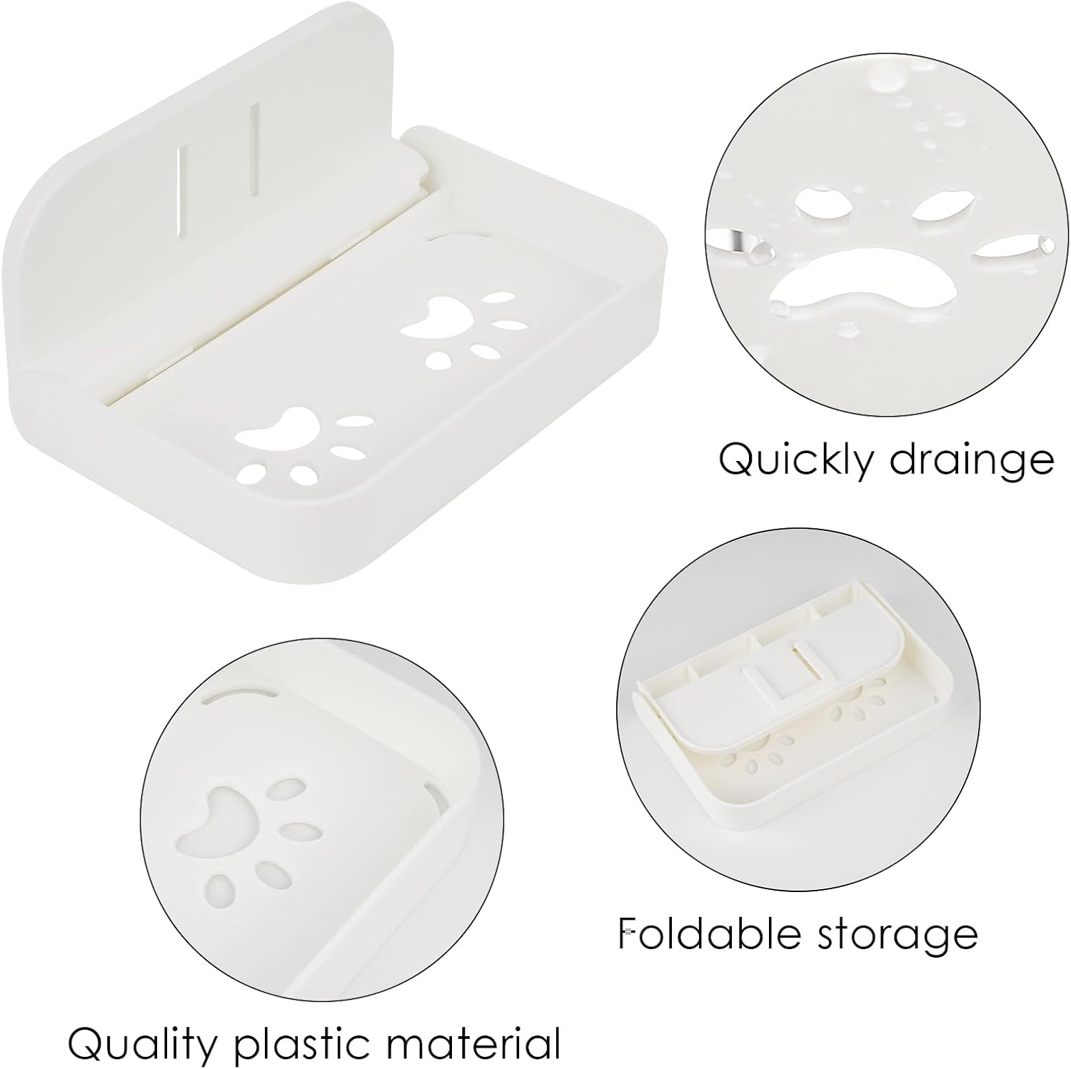 2 Pack Wall Mount Soap Holder with Drain and Foldable Tray