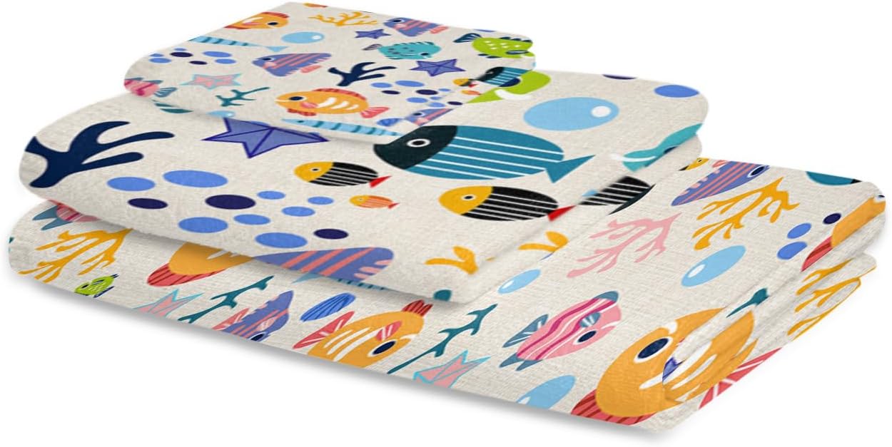 Smile Sunflower 3 Pcs Bath Towel Set - Cute Animal Fish Design
