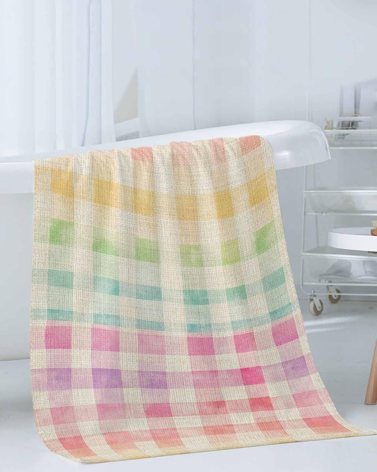 Shine-Home Purple Pink Plaid Towel Set