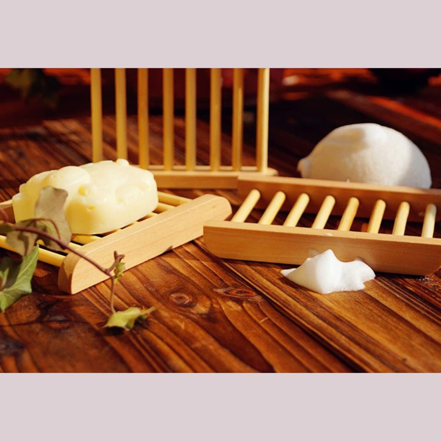 2-Pack Wood Plastic Soap Dish with Drain