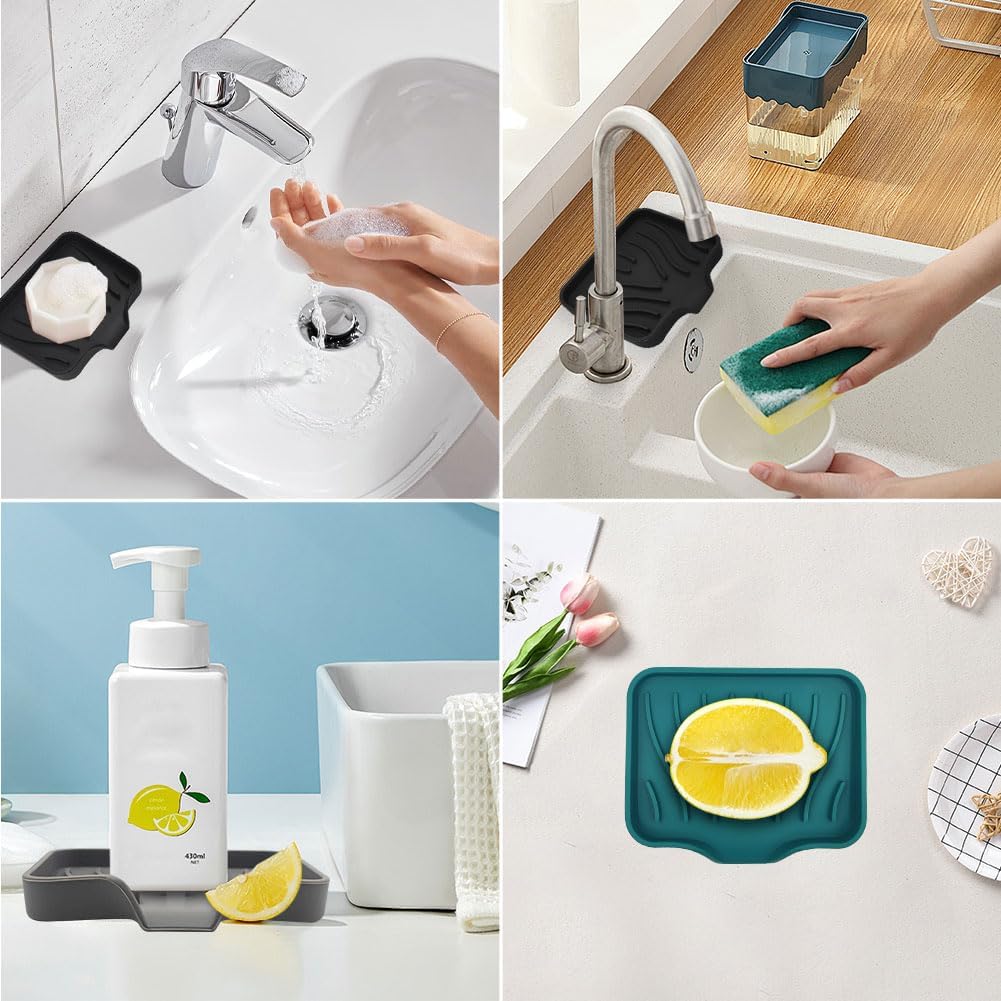 2 Pcs Black Silicone Soap Dish with Drain for Sink and Counter