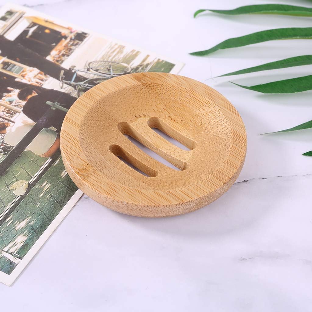 TENYELE Natural Wooden Soap Tray Holder Round Storage