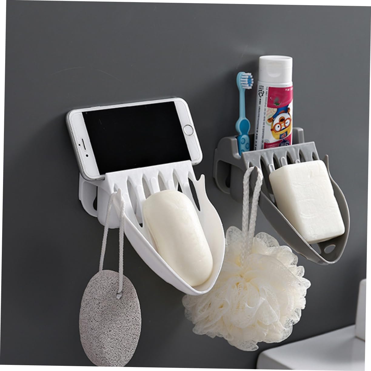 Luxshiny Wall-Mounted Soap Holder with Toothbrush Space
