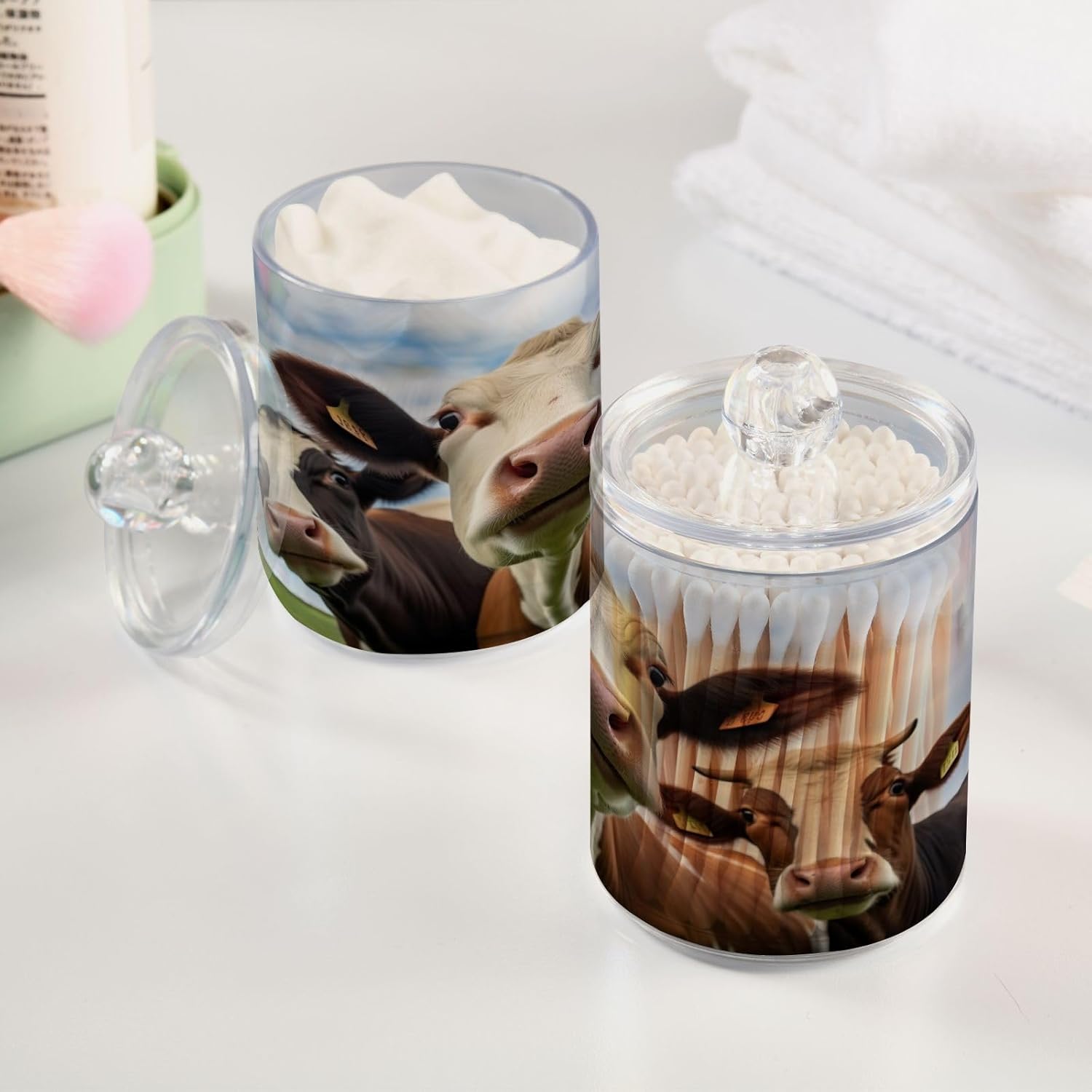 YETTASBIN Clear Apothecary Jars 2 Pack 14 oz Cotton Swab Holder