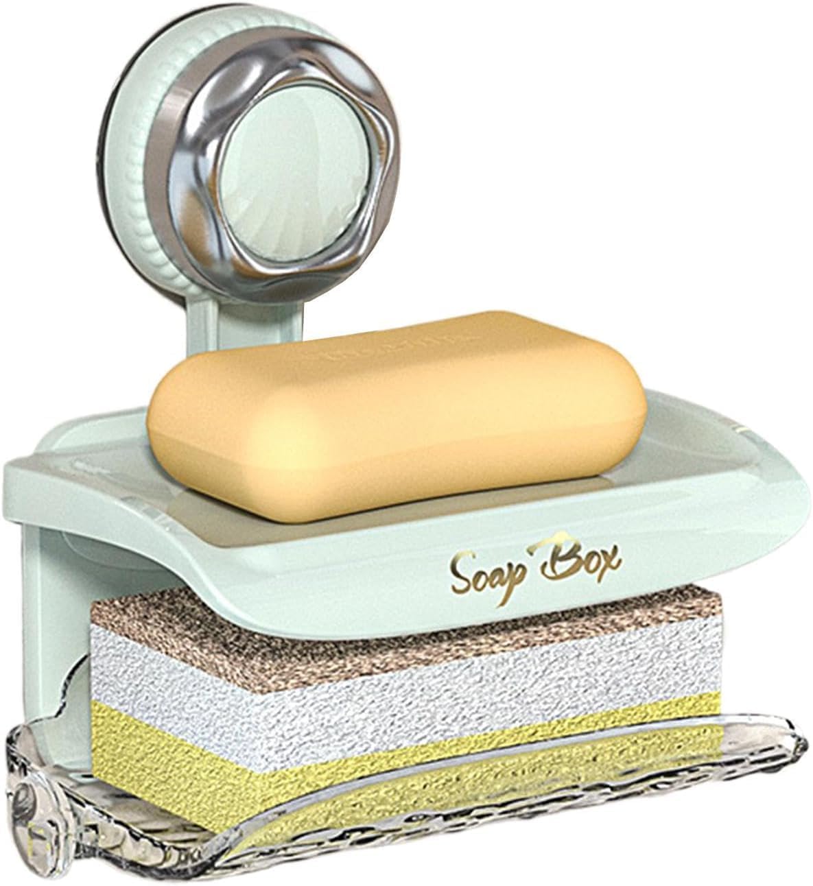 Suction Soap Holder - Double Tray Green Wall Mount
