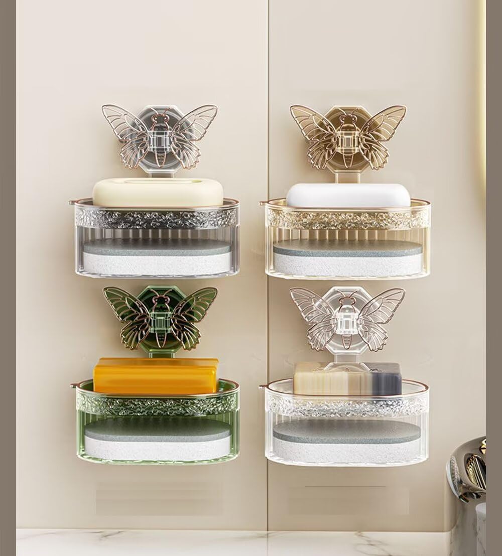 Butterfly Suction Cup Soap Dish - Double Layer Non-Drilling White