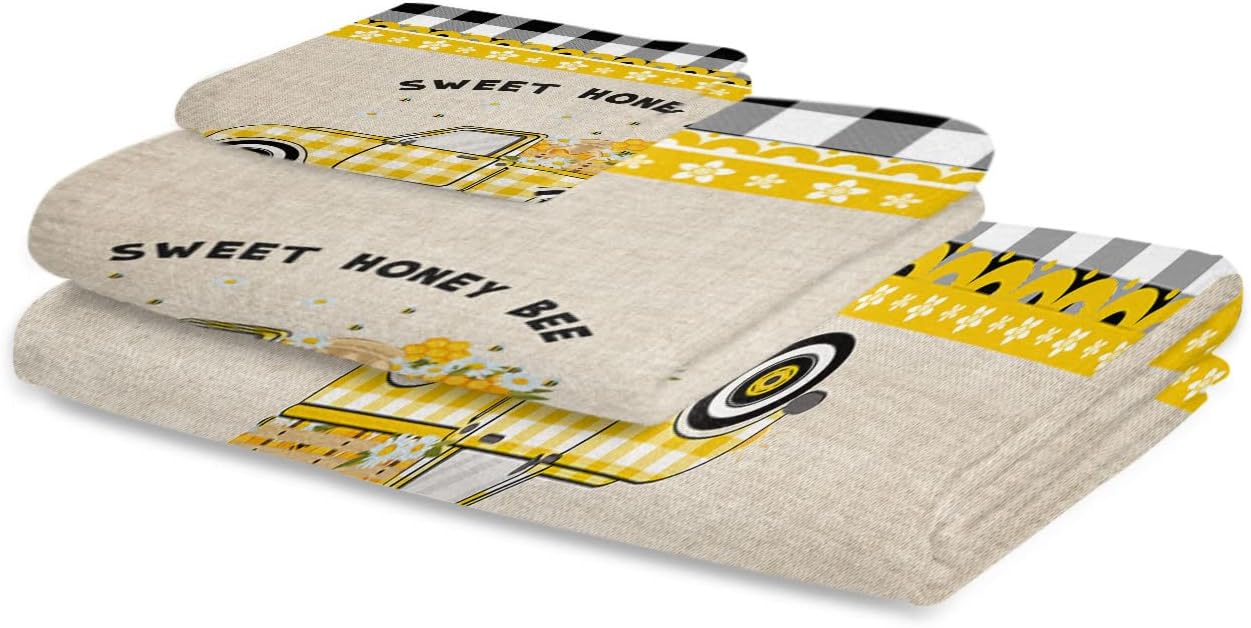 Chees D Zone Yellow Plaid Farm Truck Bath Towel Set