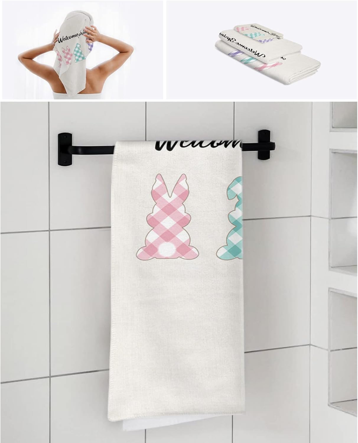 Anzona Easter Welcome Spring Bunny 3 Piece Towel Set