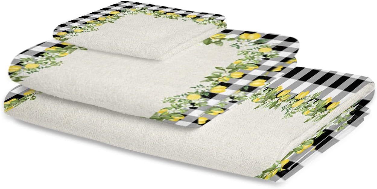 IDOWMAT Soft 3-Piece Towel Set - Geometric Plaid Bath Towels