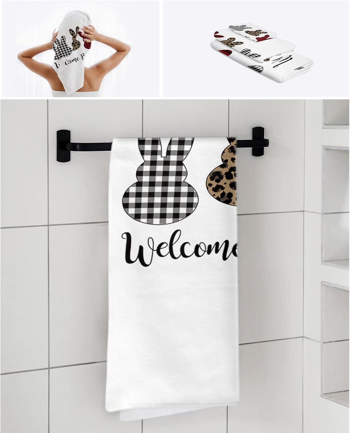 ZOE GARDEN Plaid Easter Bunny Bathroom Towel Set