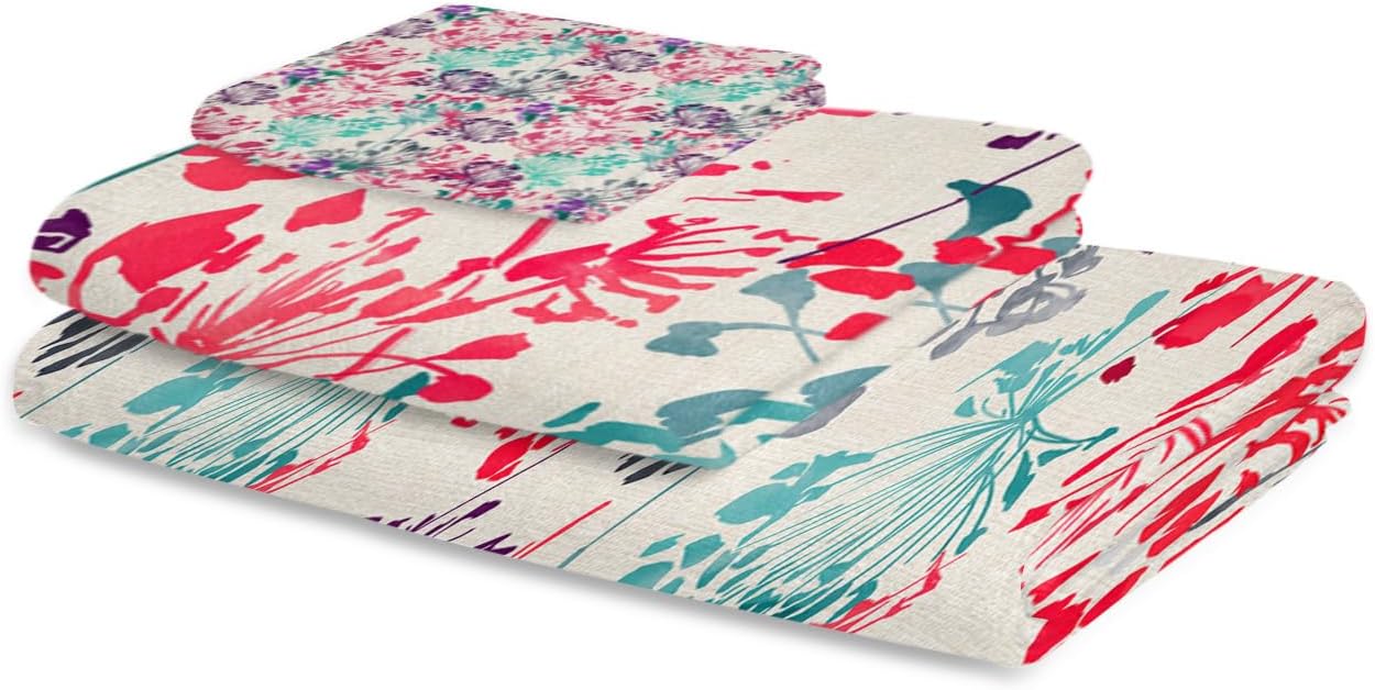 Smile Sunflower 3 Pcs Bath Towels Set with Floral Pattern
