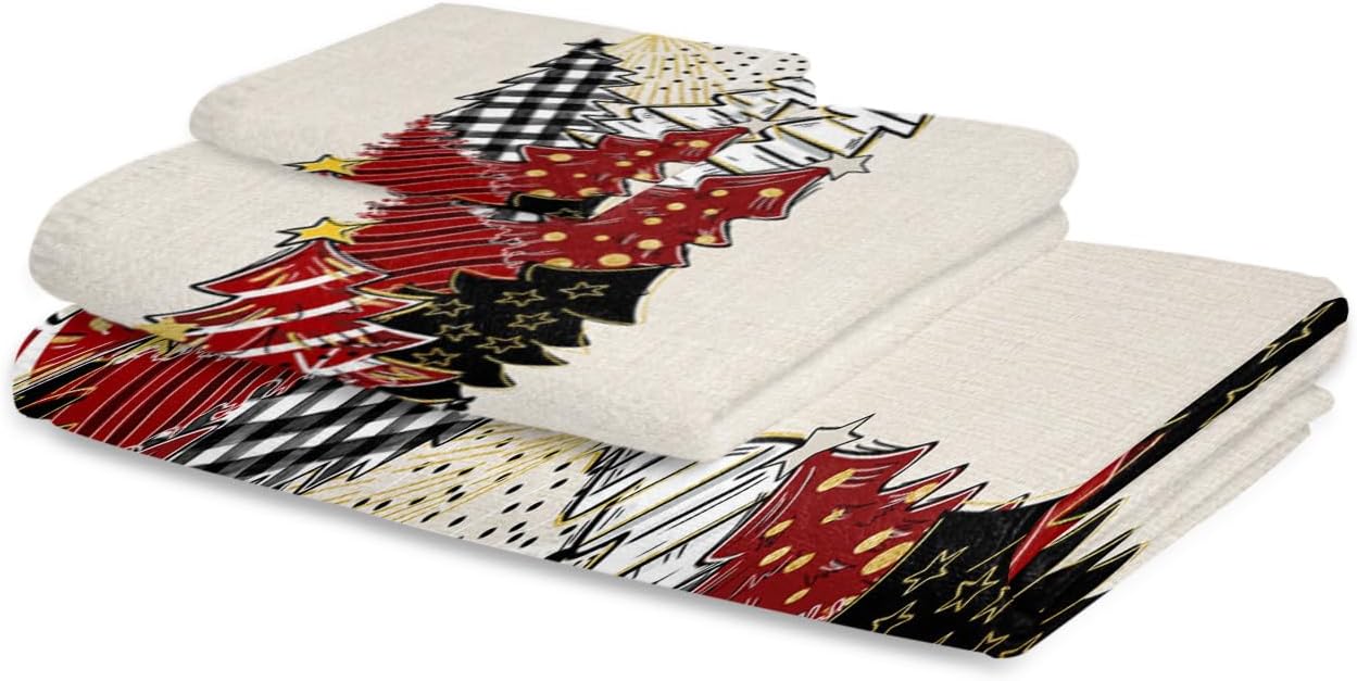 Christmas Bath Towels Set of 3 with Tree Design