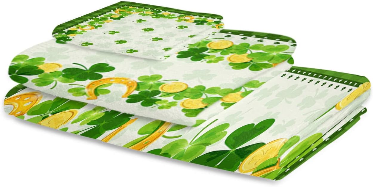 ZOE GARDEN St Patricks Day Towel Set Green Shamrock Microfiber Bath Kitchen Towels