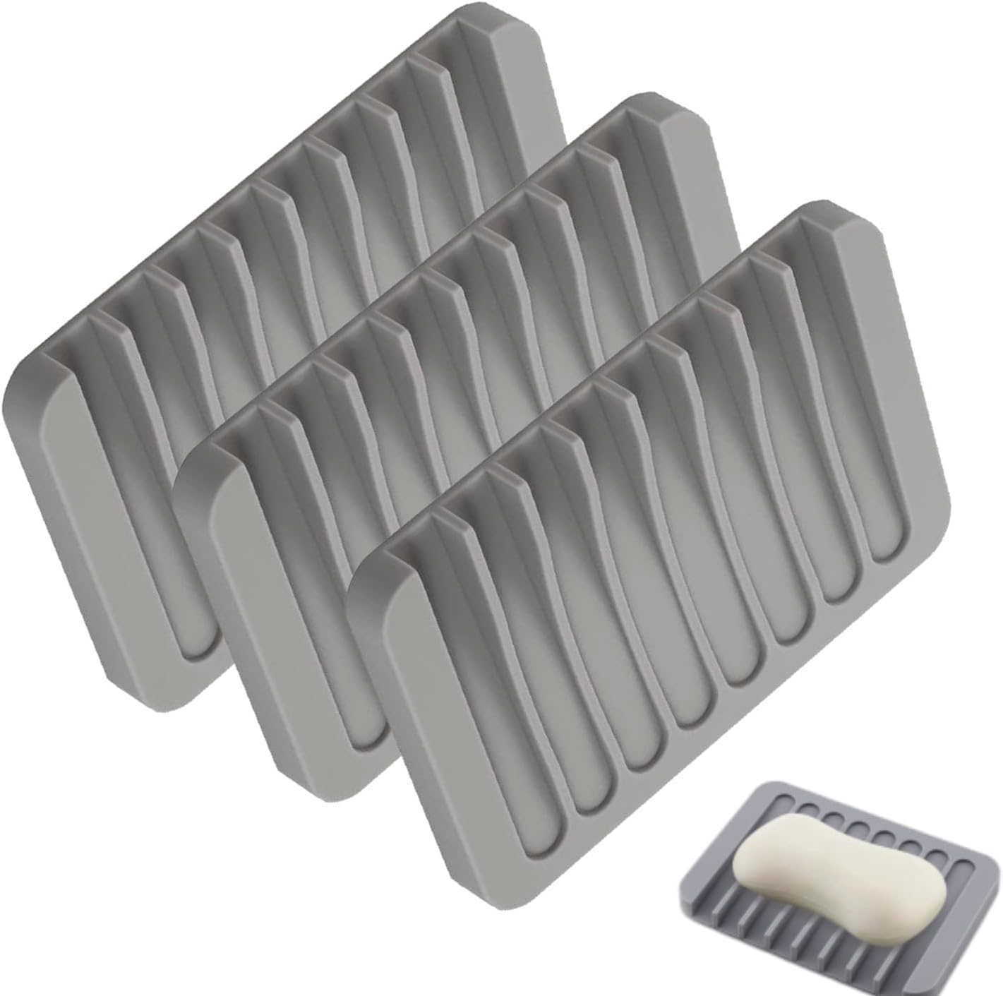 Premium Silicone Soap Dish Set of 3 Self Draining Waterproof Durable